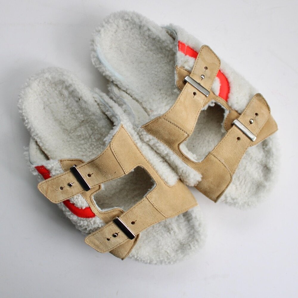 Hidnander Women's SUNDL Shearling Caramel Tan Red Sandals Size 41 EU / 10 US - Picture 3 of 11